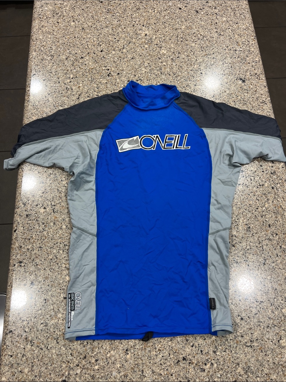 6oz O'Neill Royal Blue, Light Gray & Charcoal Short-Sleeve Rash Guard large z16
